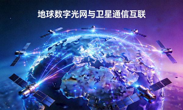 地球数字光网与卫星通信互联概念效果图