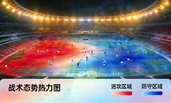 球场全景灯光与战术态势热力图