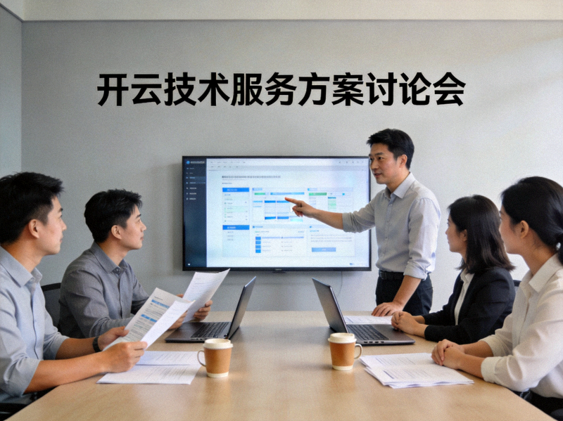 开云技术顾问团队与企业客户围绕服务方案展开讨论的会议场景